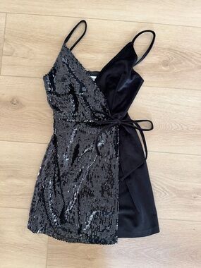 Superdown Black Sequin Wrap Mini Dress